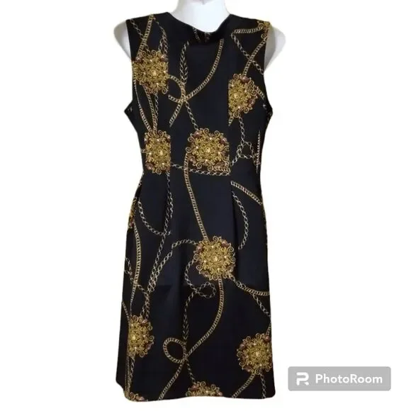 Enfocus Studio Chain Link Sleeveless Pleated Dress Sz 8 - Picture 4 of 6